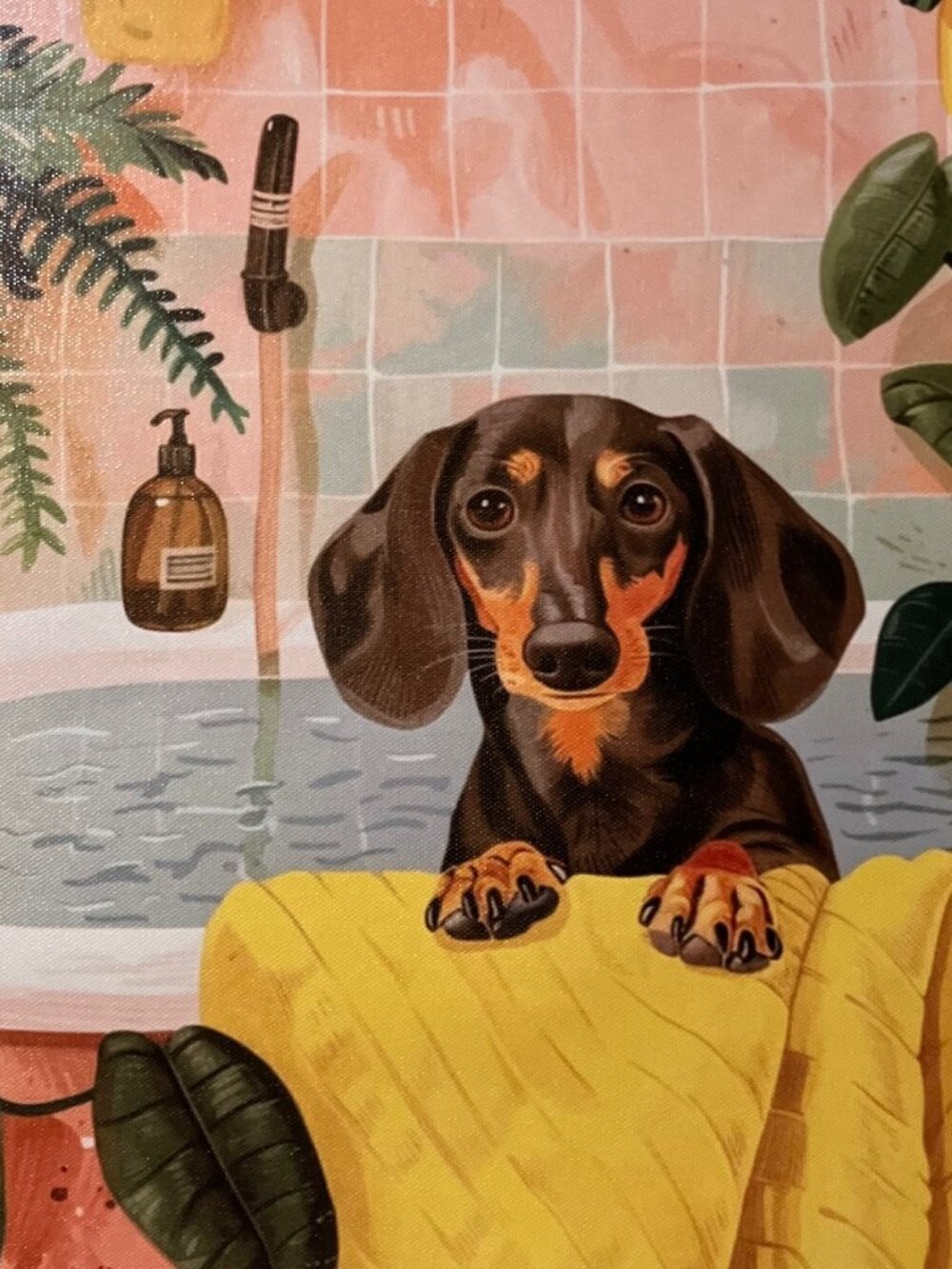 Dachshound Wall Art Vinyl Canvas Painting 12"x16" Excellent Condition